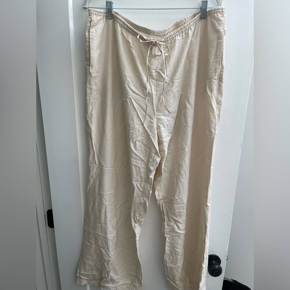 H&M Off White Wide Leg Drawstring Pants